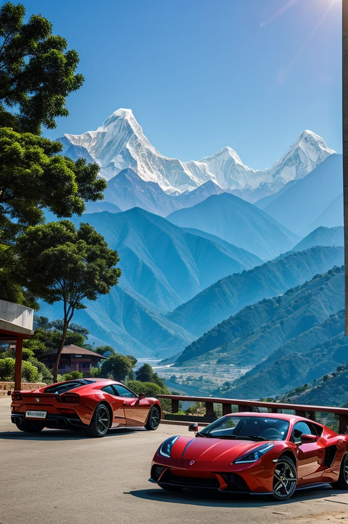 Modern nepal with super cars and modern buildings along with mountains