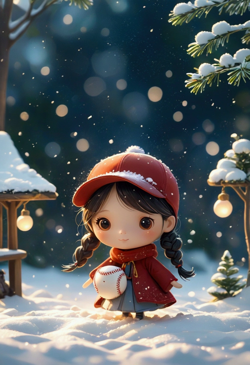 baseball player in the snow，snow，（（（Romantic atmosphere）））（（（fairy tale elements）））（（（masterpiece）））， （（best quality））