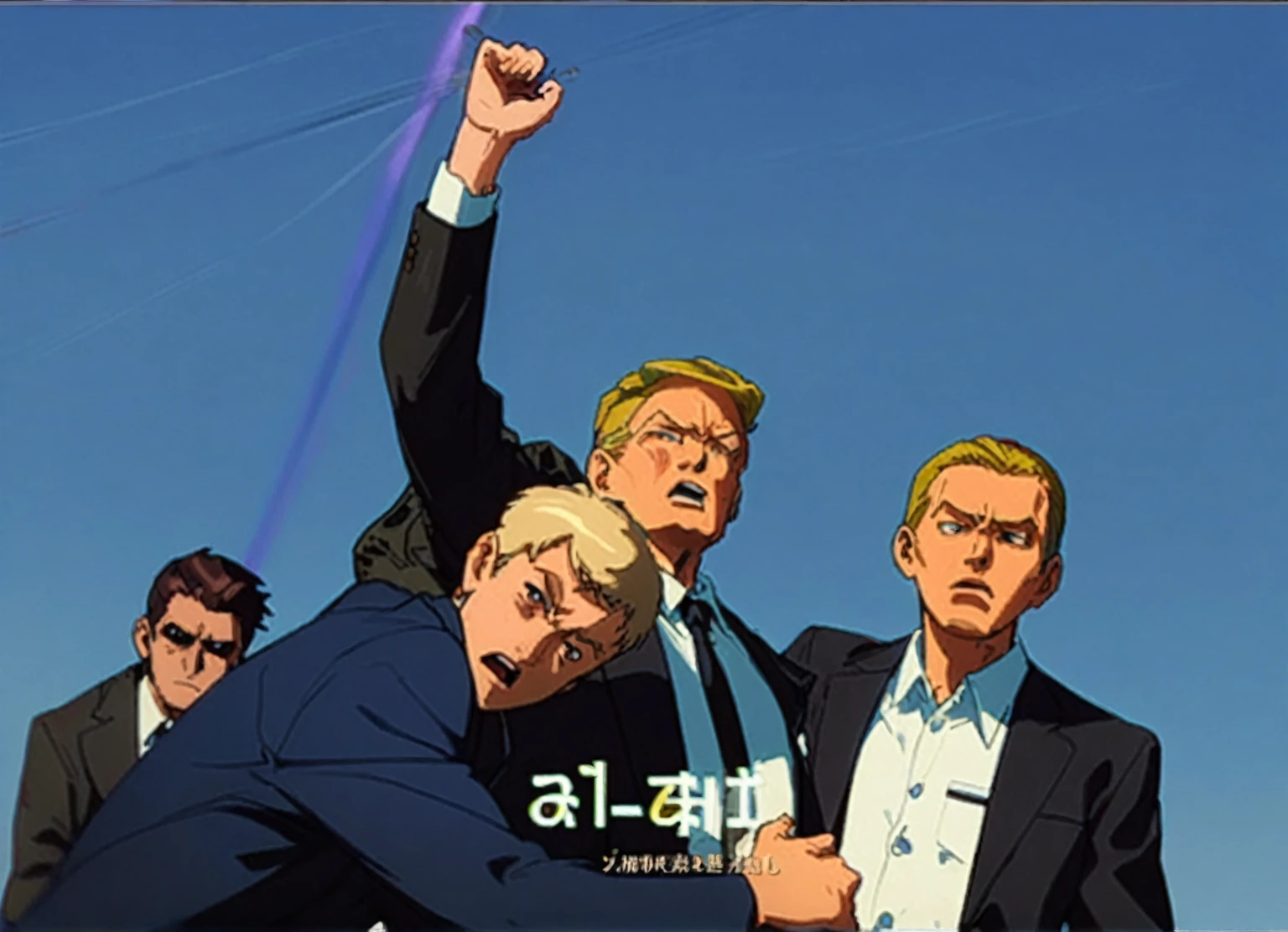 穿着西装打着领带的动漫人物正在摆posture拍照, Japanese cartoons, Donald Trump in《Attack on Titan》middle, 2012 animation screenshots, Animated movie screenshots, still from tv anime, anime joe biden, Style of Red Line Anime, Today's selection of animation stills, Screenshot from the guro anime, posture