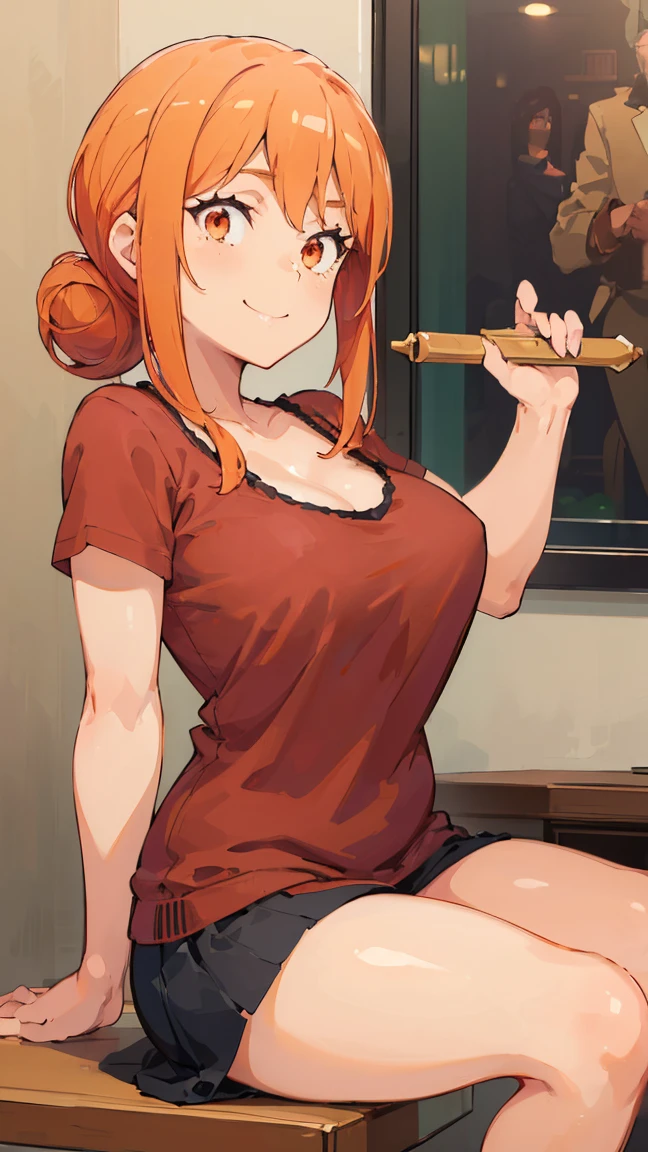 (Highest quality, 8K, masterpiece :1.3),Mrs. Yuigahama,ガハMom, As I expected, my youth romantic comedy is wrong。, One woman,Bun Hair,30 years old,Mom,Orange Hair,nsfw,Bewitching Smile,Sexy pose
