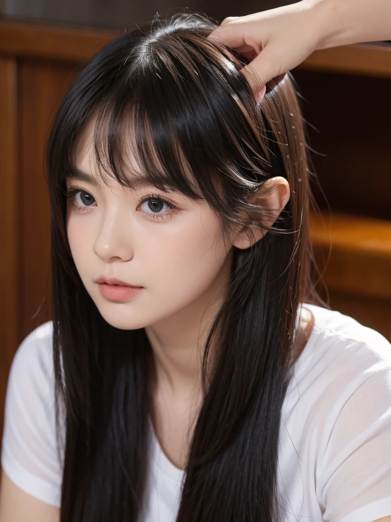 1 woman,cute,bang,long hair,