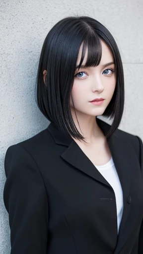 ((masterpiece))) whole body, (One Girl) ((Black Hair,Straight hair, Short Bob))), blue eyes, Beautiful Eyes, 18-year-old girl.AKB