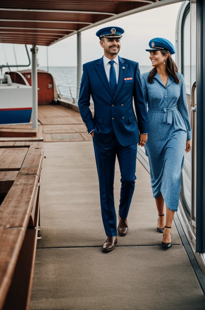 Modern ship merchant captain with his normal wife