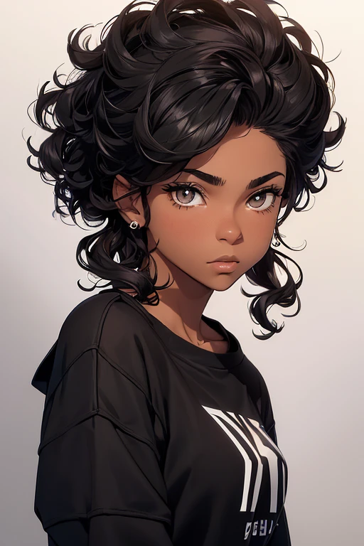 (Full-length portrait: 1.5), 16-year-old boy, with an average height of 1.80 cm, facial features of mixed origin, such as an aquiline nose and full lips, inherited from his African ancestry, and more refined features on the side white of his heritage. Her hair is an explosion of frizzy Afro-style curls, reaching almost to her shoulders, and is a deep black color, highlighted by the brown tones of her eyes. To make the look more youthful and lively, give it a caricatural look, with exaggerated and expressive features, such as bouncy eyebrows and large, bright eyes. He adds a very stylish adidas sweatshirt,Average physical height of a 16-year-old teenager,(Skin Color: Black:1.5)