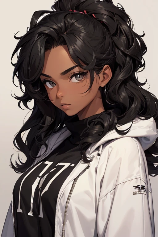 (Full-length portrait: 1.5), -yeld bowith an average height of 1.80 cm, facial features of mixed origin, such as an aquiline nose and full lips, inherited from his African ancestry, and more refined features on the side white of his heritage. Her hair is an explosion of frizzy Afro-style curls, reaching almost to her shoulders, and is a deep black color, highlighted by the brown tones of her eyes. To make the look more youthful and lively, give it a caricatural look, with exaggerated and expressive features, such as bouncy eyebrows and large, bright eyes. He adds a very stylish adidas sweatshirt,Average physical height of a 16-year-o teer,(S Color: Black:1.5)