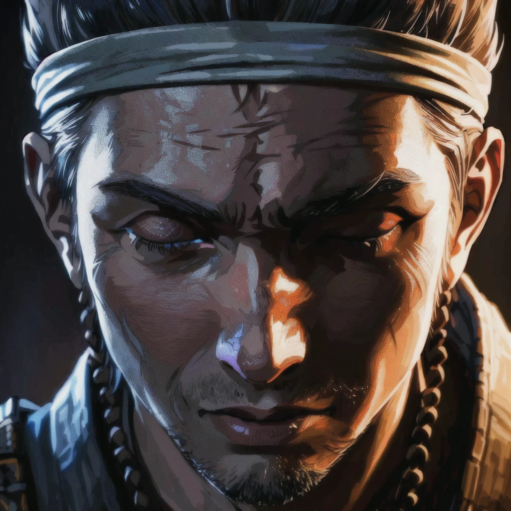 a close up of a man with a headband on his head, akihiko yoshida. unreal engine, 8k portrait render, ghost of tsushima, samurai portrait, yasuke 5 0 0 px models, unreal engine character art, unreal engine 5 highly rendered, portrait of a samurai, created in unreal engine 5, rendered in unreal engine 5