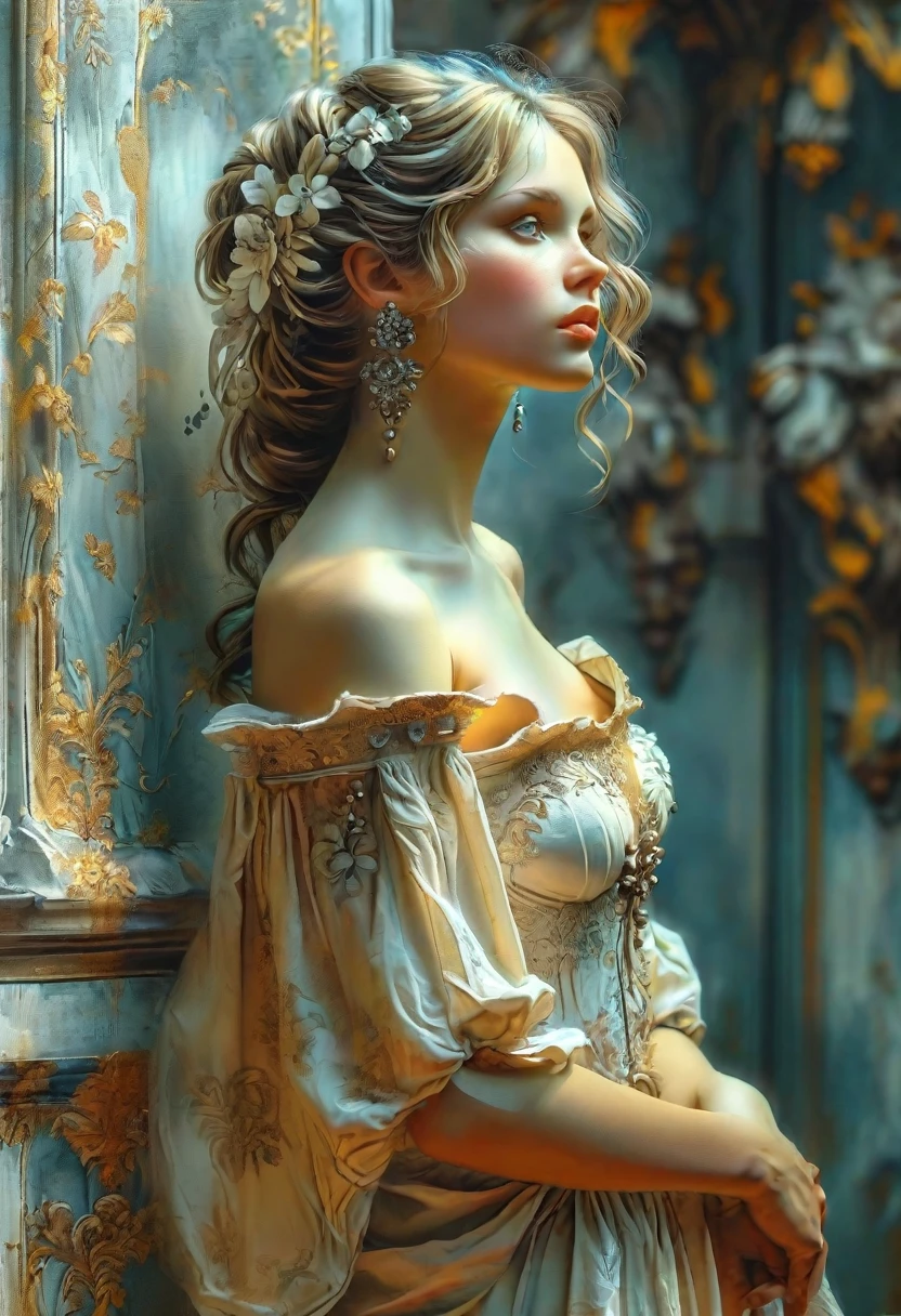 full body, grisaille technique, pencil sketch focused charming beautiful
woman as goddess of beauty, with a fair complexion, long hair in the style of Art Boris Vallejo, Alphonse Mucha, baroque background, elegant fantasy, intricate cinematic lighting, attractive award winning, fantastic view, ultra detailed crisp quality, 8k