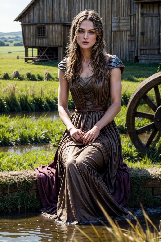 Keira Knightley,medieval times,Wheat fields, just put it on, Sitting on a water wheel, Movie scene in love and the discovery of your innocence ,and purity ,