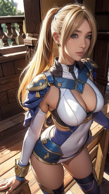 Highest quality, Official Art, masterpiece, Fabric Shading, High resolution, Very detailed, colorful, Best details, Fantasy, Combat Uniform, Yuki Mori:1.5, 1 female, Age 25, Golden Hair, Medium Hair, Side Ponytail, Highest quality, Official Art, masterpiece, Fabric Shading, High resolution, Very detailed, colorful, Best details, Fantasy, Combat Uniform,1 female, Age 25, Standing on the stairs, A castle town with an old castle view, sunny, Large Breasts, skinny, Surrounded by a lot of people:1.9, Confetti falling, Blessed, Welcomed:1.5, Camel Toe:1.3, Ground Level Shot:,