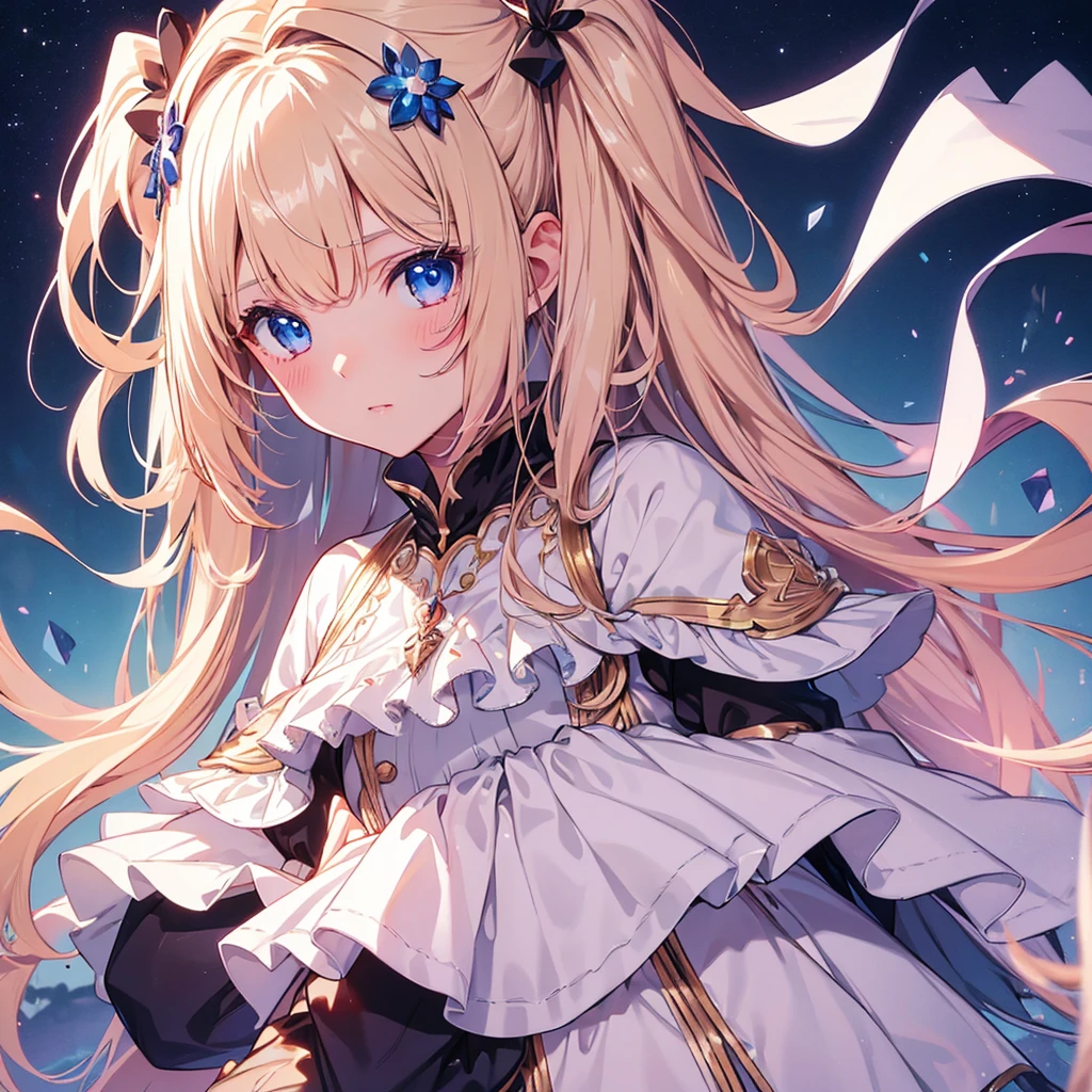 finely detailed beautiful girl, detailed 16k best quality, shiny hair, ultra-detailed beautiful shiny highlight clear eyes focus, simple white background, A girl in pink armor、Blushing、Blonde、Twin tails、Blue Eyes、