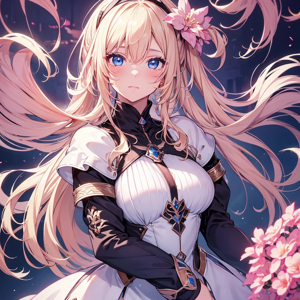 finely detailed beautiful girl, detailed 16k best quality, shiny hair, ultra-detailed beautiful shiny highlight clear eyes focus, simple white background, A girl in pink armor、Blushing、Blonde、Twin tails、Blue Eyes、