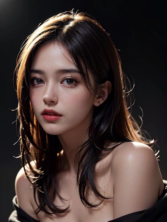 Highest quality, masterpiece, Ultra-high resolution, (Realistic:1.4), RAW Photos, One Girl, Off the shoulder, In the Dark, Deep Shadow, moderate, Cold Light , Upper Body