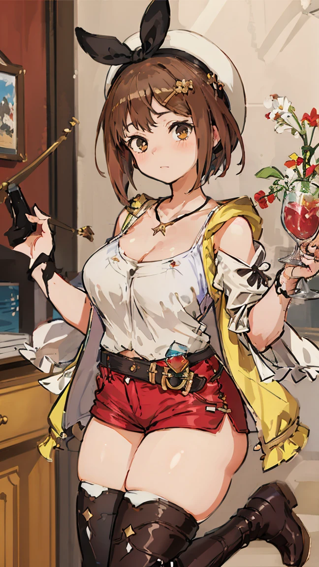 High resolution、((girl holds boy's penis、I play with your ass hole with my other hand.))、((1boy)), 1boy’s ass, 1penis, (((cum))),semen、 (Only the lower body of the boy is photographed.), 1 girl、Ryza, 1 girl, young face、shorts, gloves, belt bag, have, head ribbon, jewelry, (red shorts), brown hair, thighs、thighs thighs, short shorts, thighsブライダルレッグウェア, necklace, brown eyes, single glove, hair ornaments, Barrette, star necklace, shoes without toes, leather, star (symbol), white hat, Brown gloves,((six nine)) Knee-high boots, short hair, leather Belt, brown belt, leather gloves, Jacket,transparent clothes、 blue belt, belly button, thigh boots, ノースリーブJacket, thighsポーチ, 白いthighs, clavicle, 黄色のJacket, brown shoes, cleavage, huge breasts, She touches the boy's penis and butthole at the same time、(((milking handjob)))、((anal fingering)), grab a boy's penis、touch a boy's butthole、((Only the upper body of the girl is photographed.))、Grinning smile、alchemy、