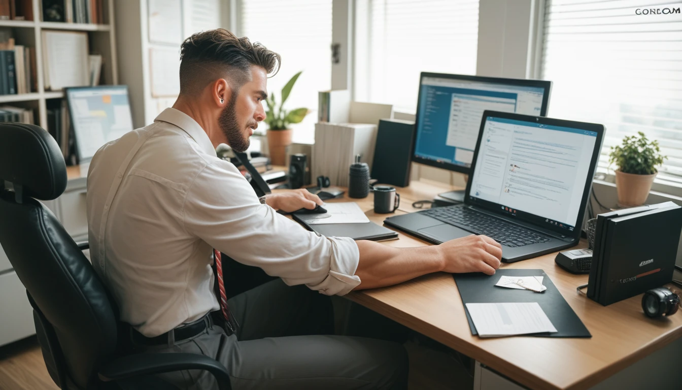 Visual: A person in a modern office, working on your computer. The camera zooms in slowly.