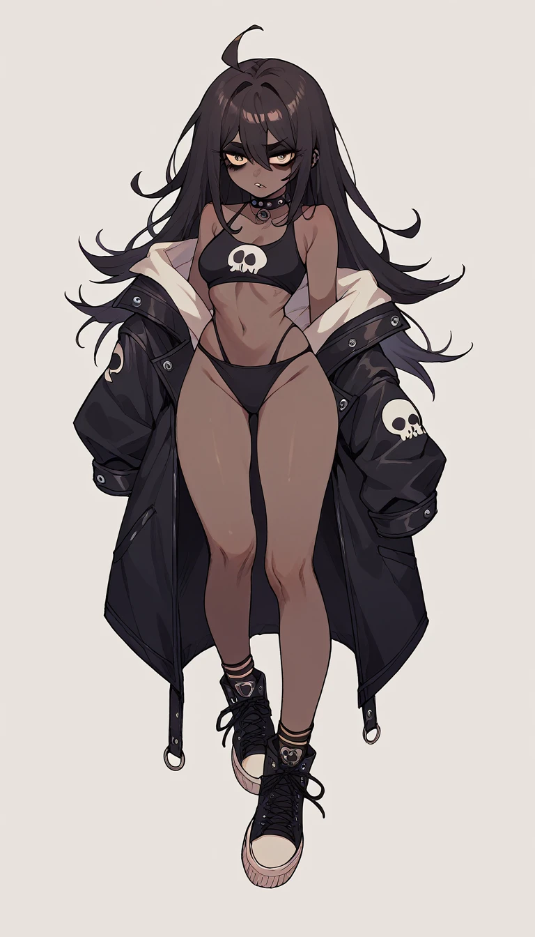 Goth Noir (nod) wearing a black swimsuit black skin full body