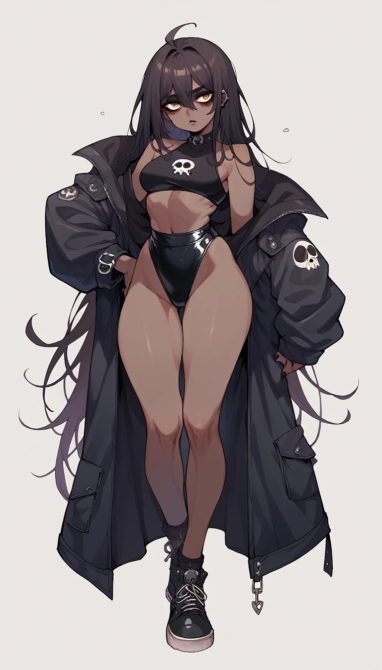 Goth Noir (nod) wearing a black swimsuit black skin full body