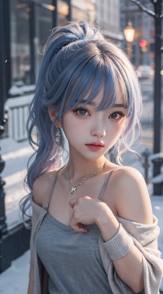 Anime girl with long hair and blue eyes in winter scene, Guvitz-style artwork, Guvitz, Beautiful anime portrait, Stunning anime face portraits, Anime style 4K, 详细的Digital Animation Art, Detailed portrait of anime girl, guweiz on artstation pixiv, Digital Animation Art, Guweiz in Pixiv ArtStation
