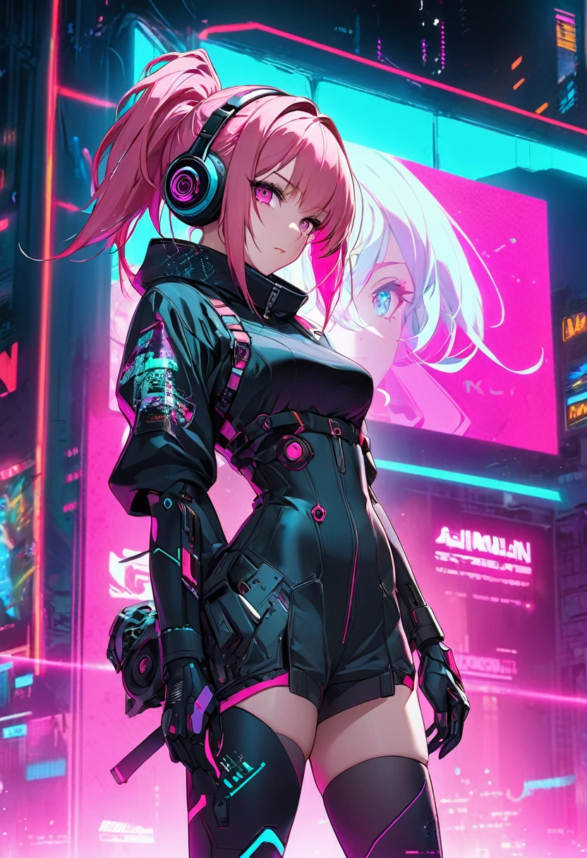 Anime girl with pink hair and headphones standing in front of a neon background, Cyberpunk Anime Girl, Best anime 4k konachan wallpaper, digital Cyberpunk anime art, Anime Cyberpunk art, Digital Cyberpunk - Anime Art, female Cyberpunk Anime Girl, Cyberpunk Anime Girl mech, Anime Style 4k, Perfect android girl, Cyberpunk anime art, Modern cyberpunk anime, Anime Cyberpunk, Nightcore

