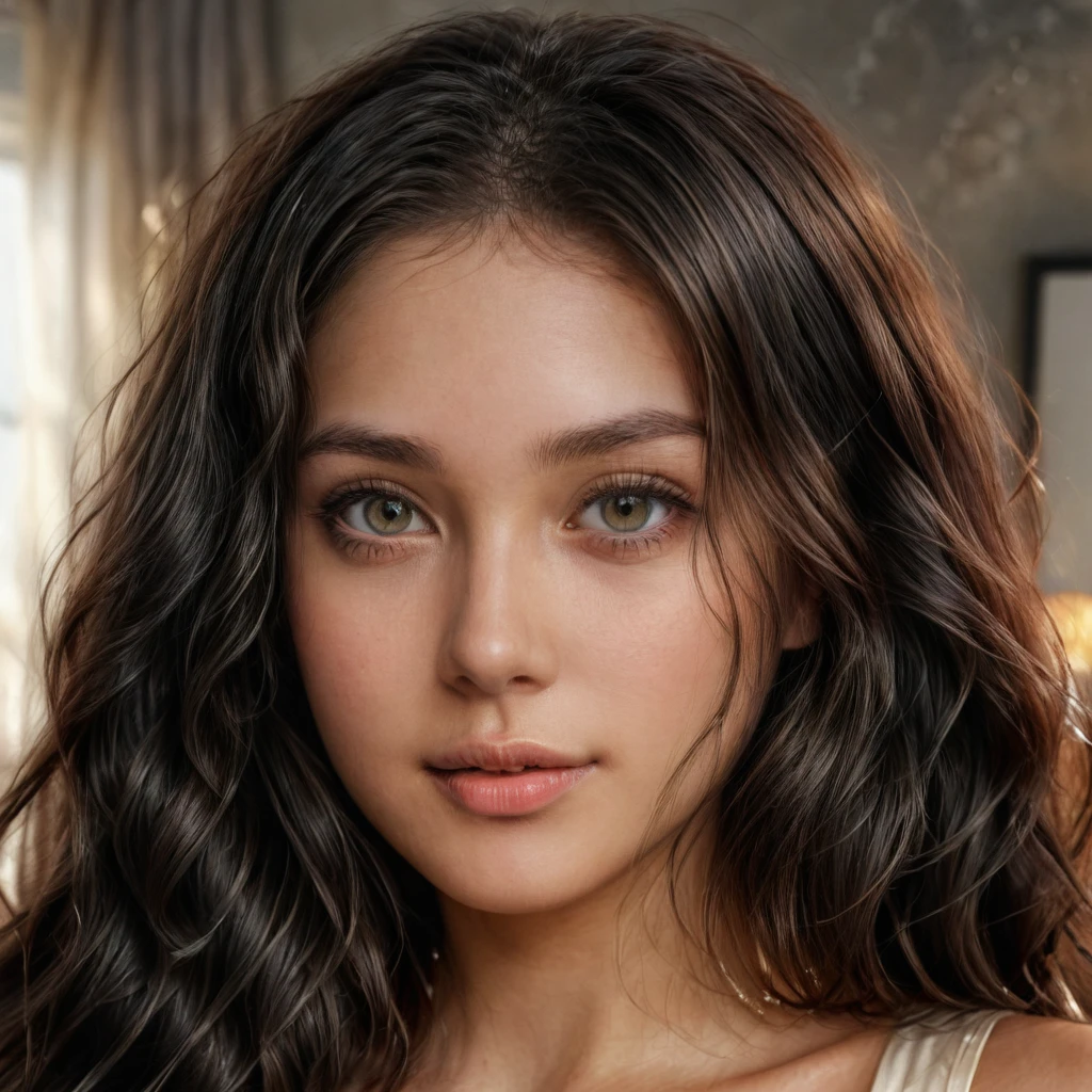 An ultra-realistic portrait of a young woman named anikaxxx. Her face is the main focus, showing highly detailed and realistic features. She has long, dark hair styled in loose waves, and her skin is smooth and radiant. Her eyes are expressive and bright, with a hint of natural makeup to enhance her beauty. She has a confident and friendly expression, looking directly at the camera. The background is softly blurred to keep the focus on her face. The lighting is natural and soft, highlighting her facial features and adding depth to the portrait.

