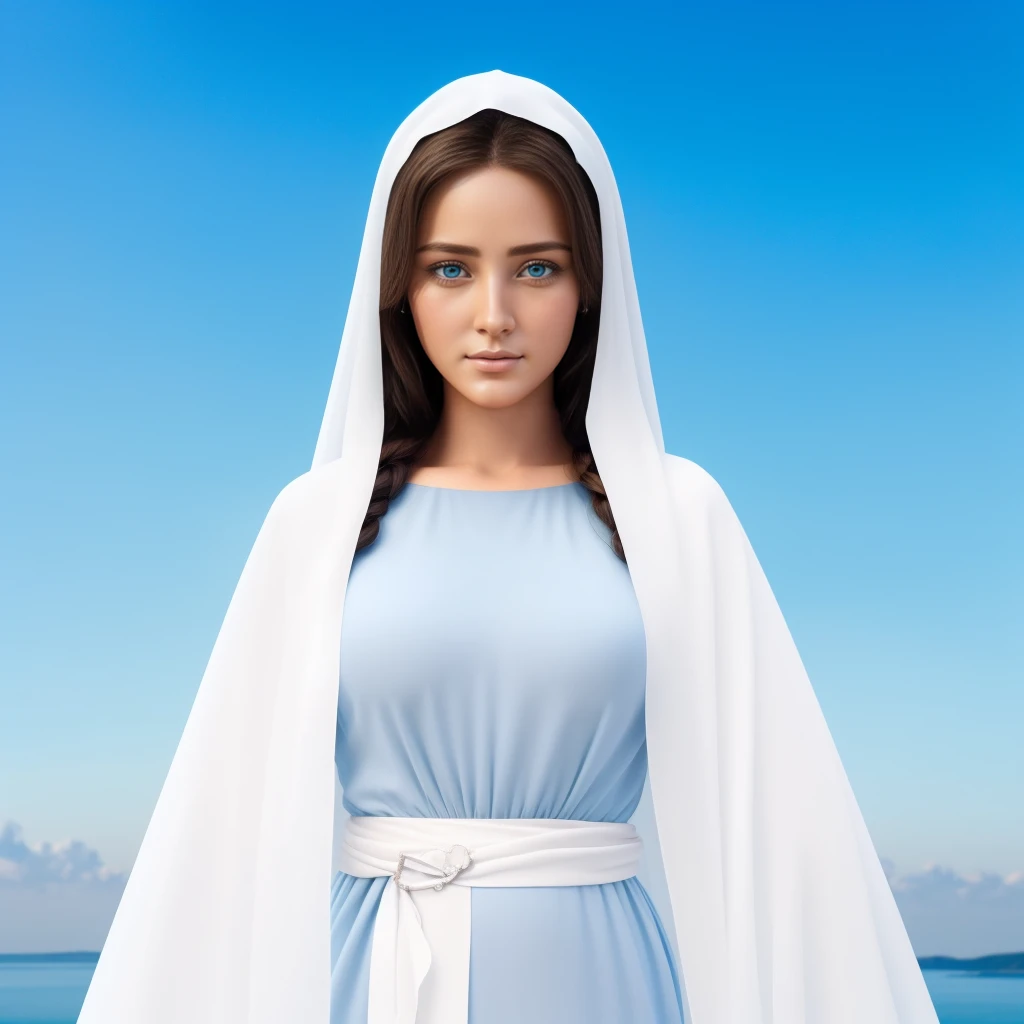 (((Blessed Virgin Mary))) light, Masterpiece, (The best quality: 1.2), (super fine: 1.2), illustration, (extremely delicate and beautiful: 1.2), movie angle, floating, (Beautiful eye of detail: 1.1), (light detail: 1.1), Movie Lights, delicate sky, blue eyes, (High ponytail: 1.1), layer, Ojuelos, starry sky, (light particles: 1.1) drawing, flower. (Masterpiece), (The best quality), (photorealistic:1.3), 8k, Detailed skin texture, Detailed fabric texture, beautiful detailed face, intricate details, ultra detailed (full body body:1.2)