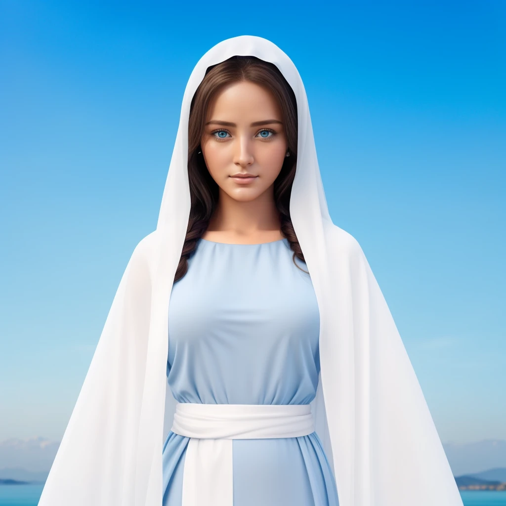 (((Blessed Virgin Mary))) light,  Masterpiece, (The best quality: 1.2), (super fine: 1.2), illustration, (extremely delicate and beautiful: 1.2), movie angle, floating, (Beautiful eye of detail: 1.1), (light detail: 1.1), Movie Lights, delicate sky, blue eyes, (High ponytail: 1.1), layer, Ojuelos, starry sky, (light particles: 1.1) drawing, flower. (Masterpiece), (The best quality), (photorealistic:1.3), 8k, Detailed skin texture, Detailed fabric texture, beautiful detailed face, intricate details, ultra detailed (full body body:1.2)