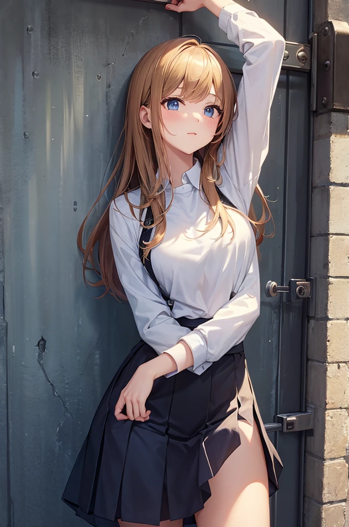 (masterpiece:1.1), (Highest quality:1.1), One girl,  Lock, Against the wall, prison,  