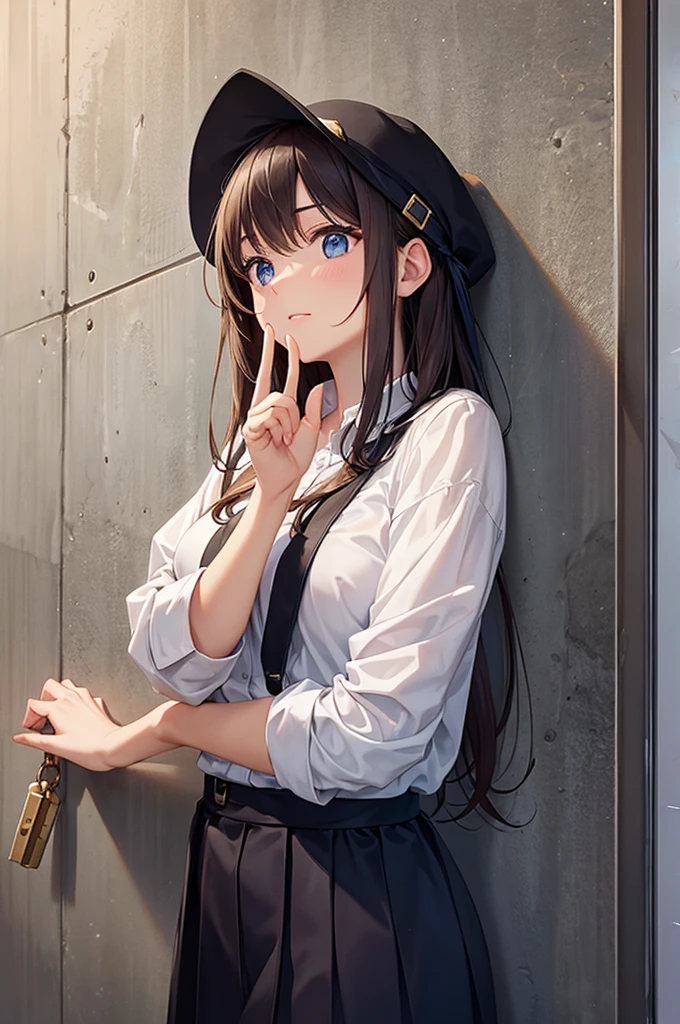 (masterpiece:1.1), (Highest quality:1.1), One girl, Lock, Against the wall, prison,