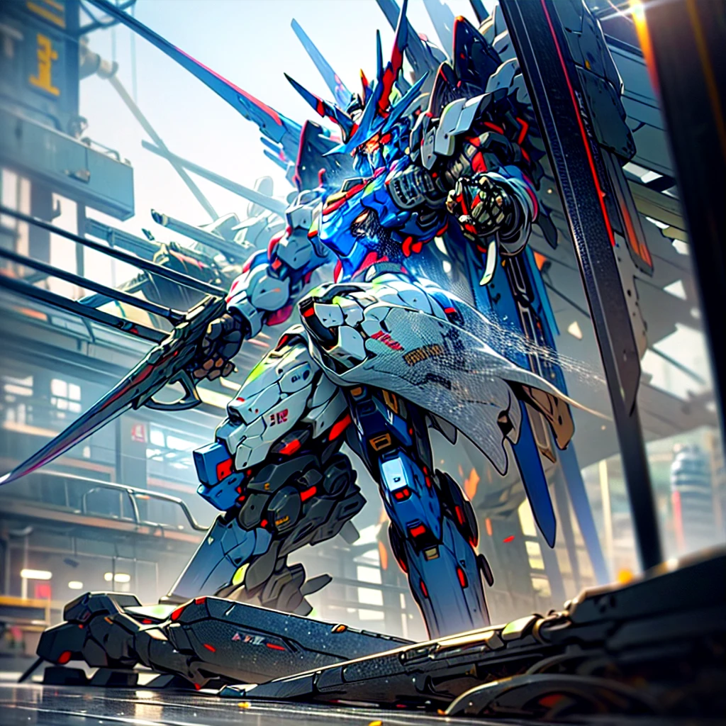 professional 3d model of (EVAUNIT:0.8) , (very biggest size mecha:1.6),mecha armor, full armor, glowing eyes, (full body:1.2),clenched hand, mechanical parts, robot joints,(holding huge weapon:1.5) ,(huge mechanical shield:1.2),best quality, masterpiece, highly detailed, ultra-detailed,(huge mechanical weapon:1.3),(detailed armor:1.2),(detailed shield :1.2),(detailed weapon:1.2),(huge mechanical gun:1.2), octane render, highly detailed, volumetric, dramatic lighting