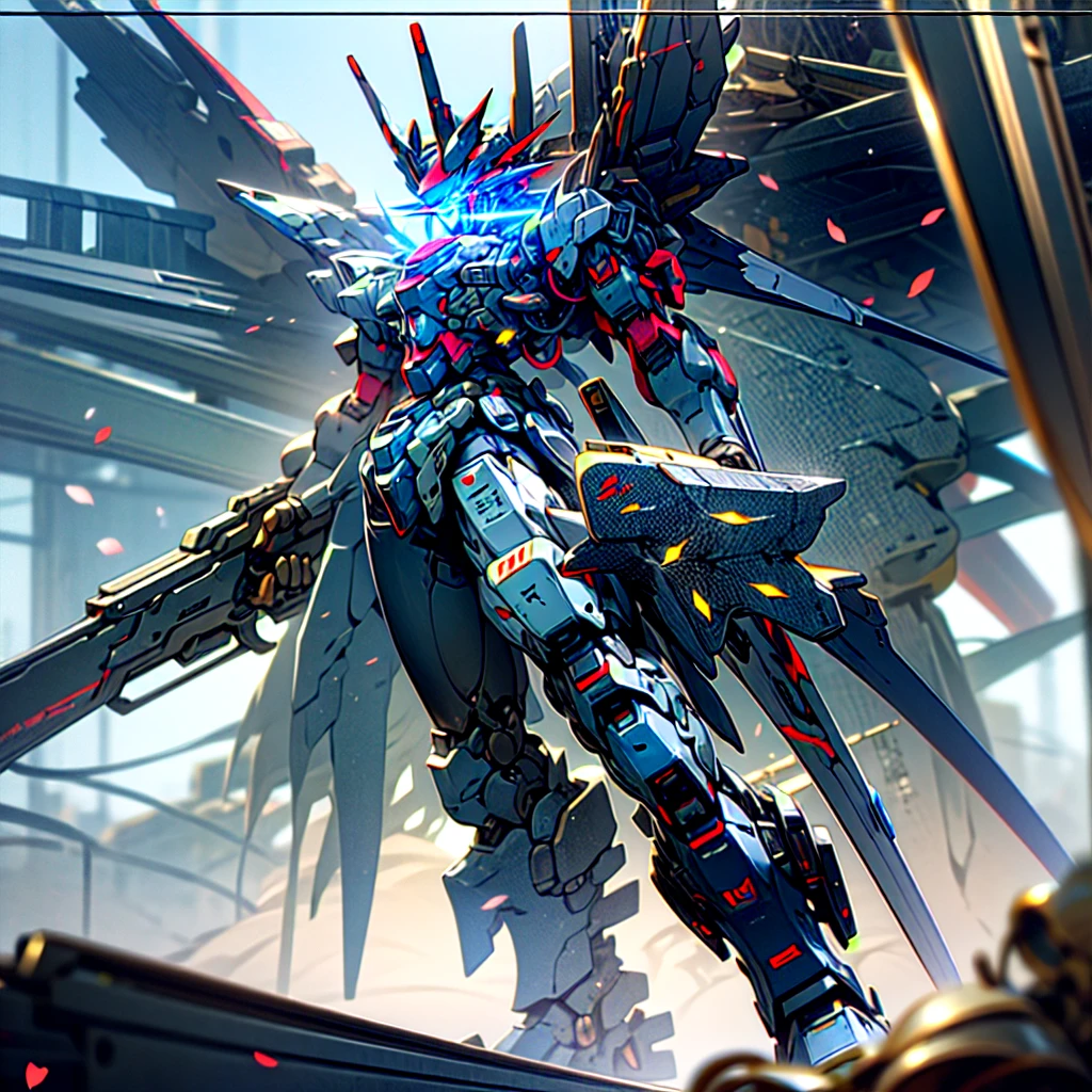 professional 3d model of (EVAUNIT:0.8) , (very biggest size mecha:1.6),mecha  armor, full armor, glowing eyes, (full body:1.2),clenched hand, mechanical parts, robot joints,(holding huge weapon:1.5) ,(huge mechanical shield:1.2),best quality, masterpiece, highly detailed, ultra-detailed,(huge mechanical weapon:1.3),(detailed armor:1.2),(detailed shield :1.2),(detailed weapon:1.2),(huge mechanical gun:1.2), octane render, highly detailed, volumetric, dramatic lighting