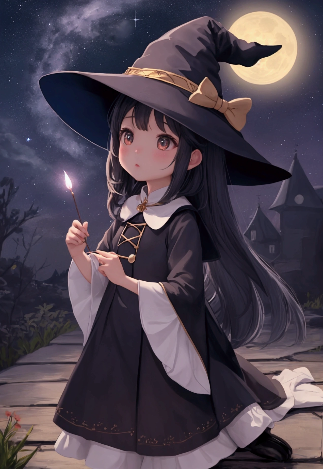 There was a little witch named Luna。She loves looking up at the night sky