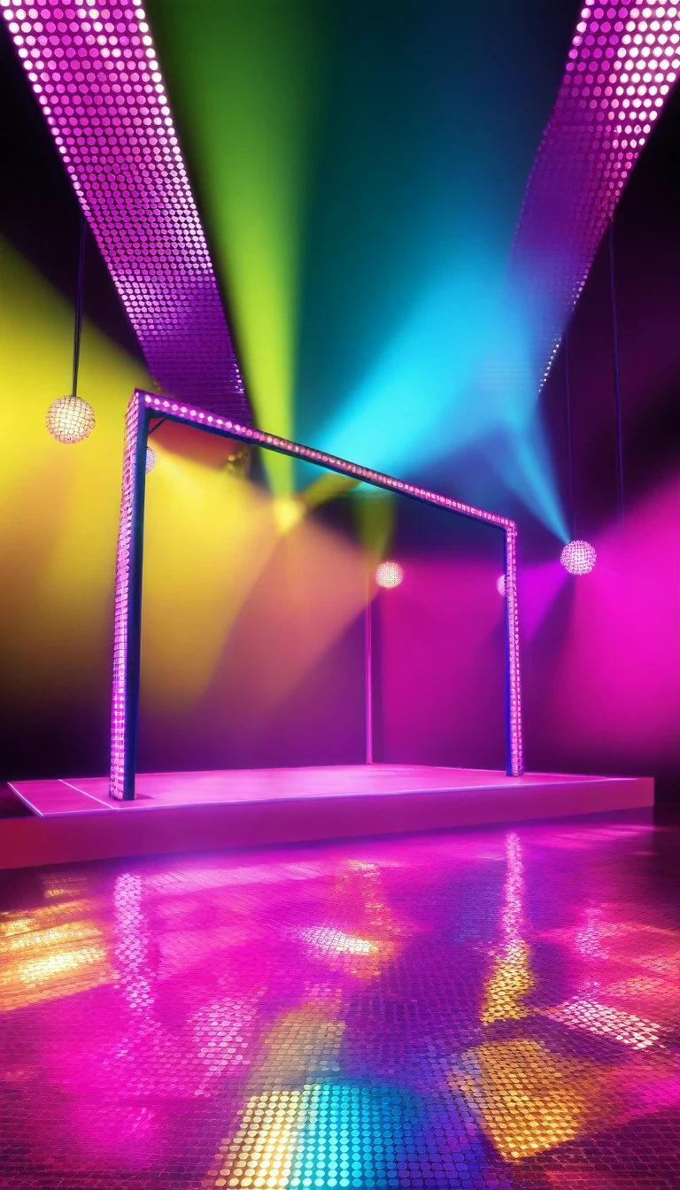 just dance style stage, disco colors, I want the image to only contain the stage, without characters or letters