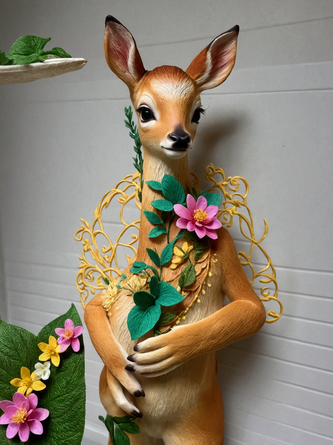 Photorealistic fawn with flowers