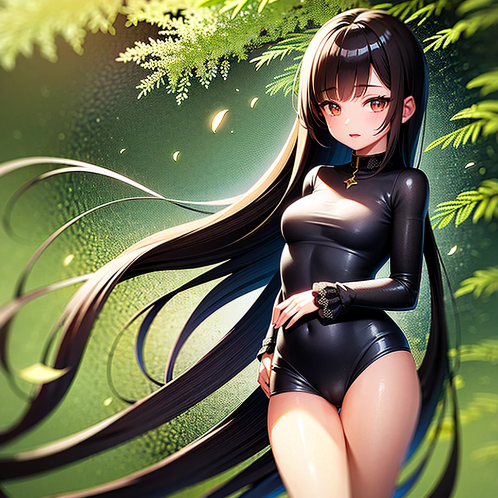 finely detailed beautiful girl, detailed 16k best quality, shiny hair, ultra-detailed beautiful shiny highlight clear eyes focus, Long Black Hair、Sailor suit、laughing、Brown eyes、Walking in the forest、
