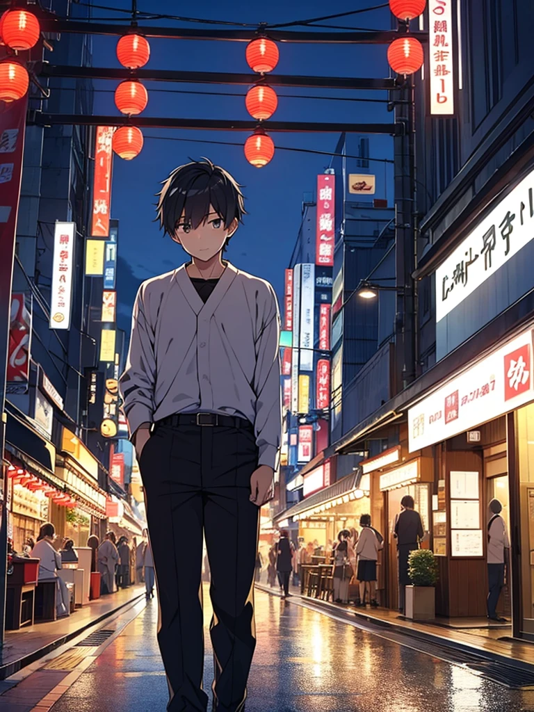 Real Japan、Downtown at night、A suspicious looking young man、28 years old、Have a professional camera