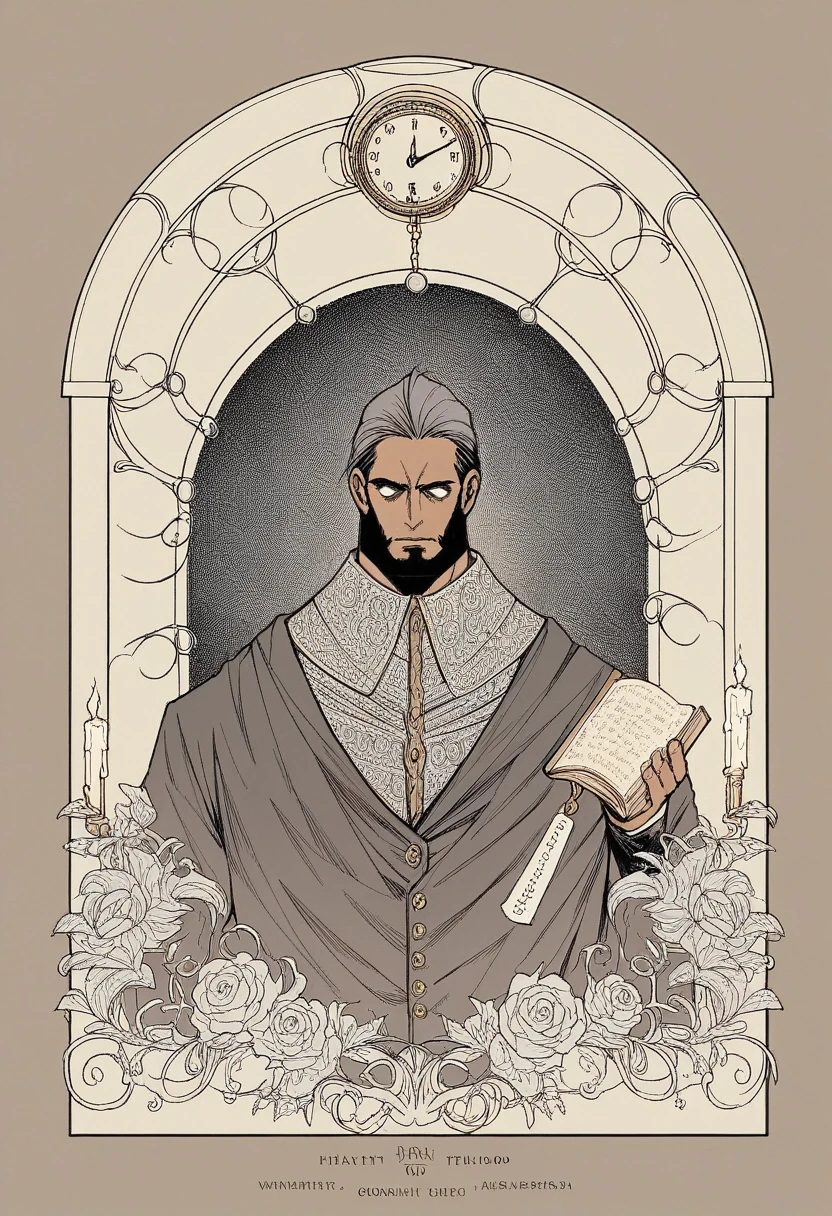 Imagine an enigmatic figure known as the Shadow Keeper. He is dressed in dark and elegant attire, reminiscent of Victorian fashion, with intricate silver details. His expression is serene and confident, exuding authority and wisdom, with well-kept gray hair and piercing eyes that seem to see beyond the visible.
The setting is an ancient and majestic library. Dark wood shelves, full of old books, dusty with time, surround the Guardian, creating a sense of depth and mystery. The lighting is soft and warm, with golden lights and deep shadows that create a dramatic and immersive contrast, highlighting the figure of the Guardian in the center of the scene.
In your hands, he holds an old open book, whose pages reveal mystical texts and diagrams, suggesting arcane and valuable knowledge. Around the Guardian, small details increase the atmosphere of mystery and erudition: ancient globes, bronze scientific instruments, and lit candles that cast a flickering light, reflecting in the environment in an almost ethereal way.
Ao fundo, a large pendulum clock keeps time silently, reinforcing the Guardian's sense of timelessness and connection to past and future eras. Elements such as scrolls, old maps and sparse crystals complement the scenery, adding layers of depth to the image.
The aura emanating from this scene must convey a combination of knowledge, mystery and positivity, showing the Shadow Keeper as a wise figure, trustworthy and benevolent. He's ready to guide viewers through the world's deepest and most fascinating secrets., bringing light to the shadows and promoting a journey of discovery and enlightenment. This image should capture the essence of a spiritual and intellectual mentor, whose presence inspires respect and curiosity, setting the stage for stories and revelations that transcend the ordinary.