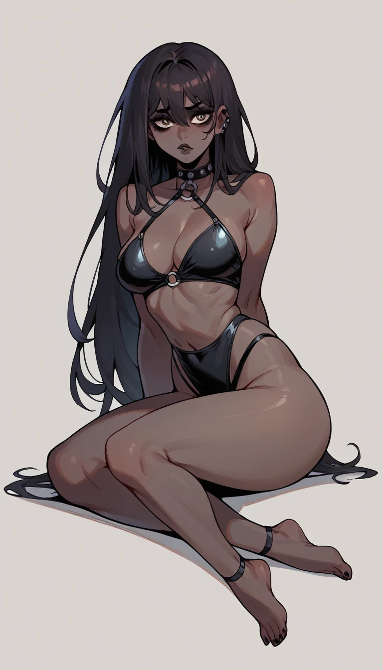 Goth Noir (nod) wearing a black swimsuit sexy full body black skin
