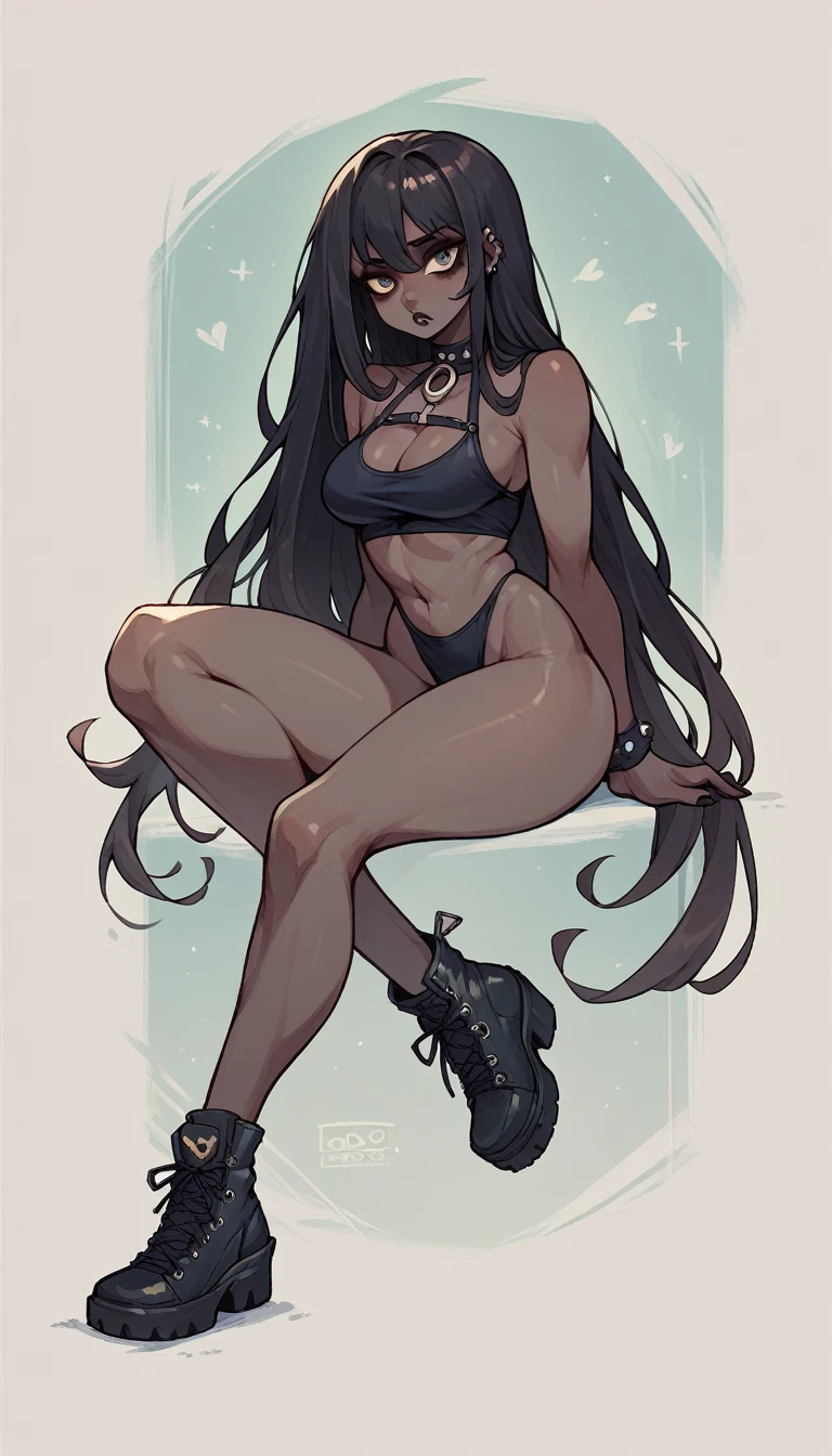 Goth Noir (nod) wearing a black swimsuit sexy full body black skin