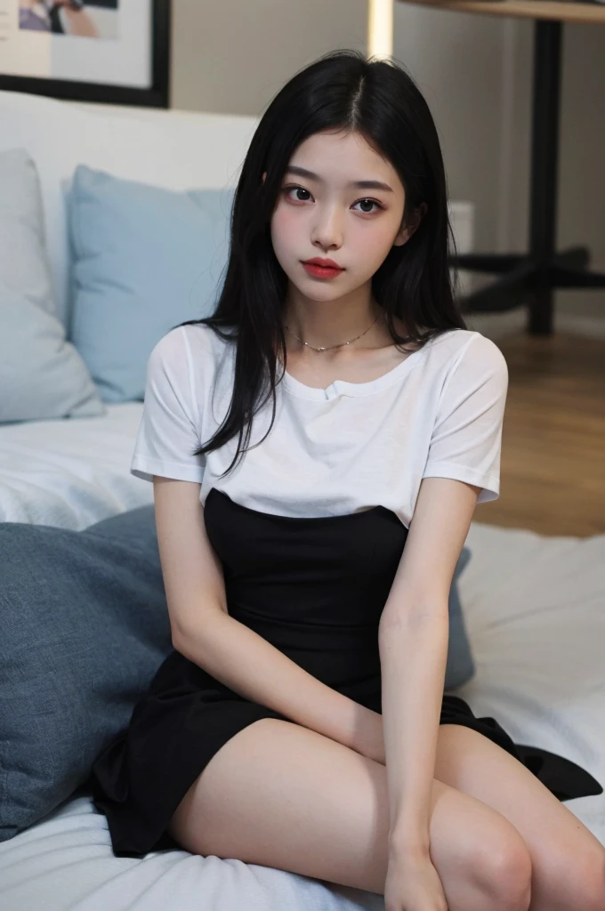 ((Masterpiece)), (best quality), (details), (1 girl), (internal data flow) I graduated light blue., The eyes glow light blue., straight hair, Wear a white shirt and a trendy black dress., covered with information particles, locked around the neck