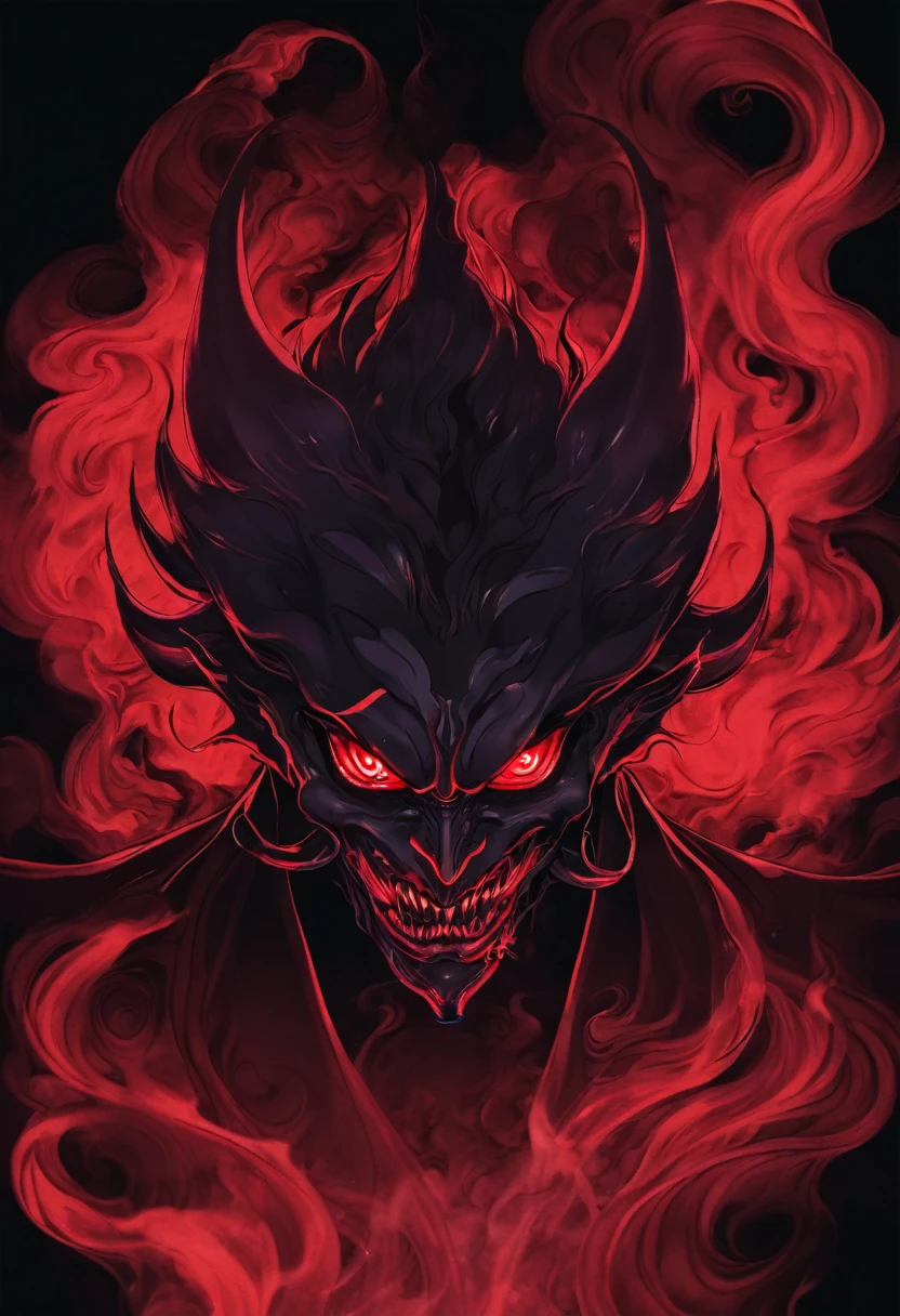 anime with a demonic face on a black background in red smoke
