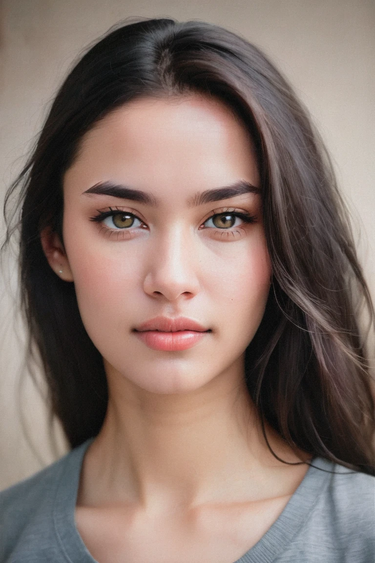 An ultra-realistic portrait of a young woman named anikaxxx. Her face is the main focus, showing highly detailed and realistic features. She has long, dark hair styled in loose waves, and her skin is smooth and radiant. Her eyes are expressive and bright, with a hint of natural makeup to enhance her beauty. She has a confident and friendly expression, looking directly at the camera. The background is softly blurred to keep the focus on her face. The lighting is natural and soft, highlighting her facial features and adding depth to the portrait.