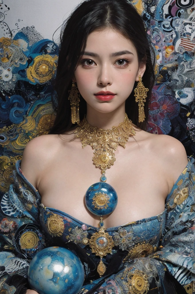 (Masterpiece, Highest quality, best quality, official art, beautiful and beautiful:1.2), (1 girl:1.3), very detailed,(fractal art:1.2),colorful,Maximum details,(Zentangle:1.2), (dynamic poses), (abstract background:1.5), (traditional outfit:1.2), (Shiny skin), (many colors:1.4), upper body