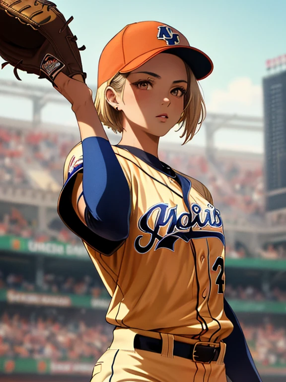 Baseball Player, Android１８Number, (masterpiece), highest quality, 1girl, uhd, retina, masterpiece, ccurate, anatomically correct, textured skin, super detail, high details, high quality, best quality, highres, 4K