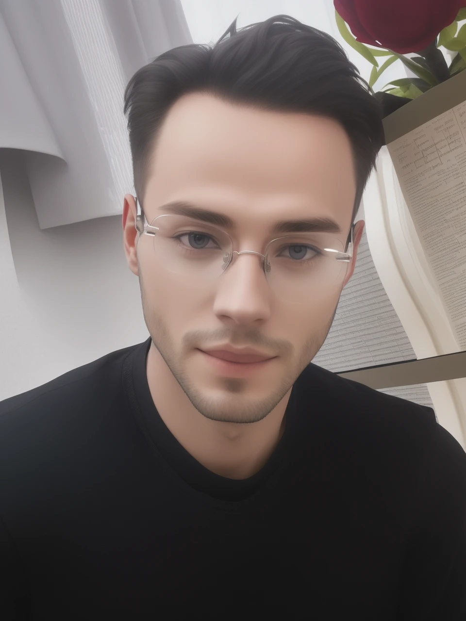 Un homme noir clair avec ses lunettes blanche transparente qui présente son journal