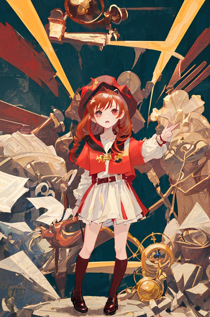 (masterpiece:1.1), (best quality:1.1), A girl，，Little Loli，Medium th Red Hair，Wearing wizard costume，cute