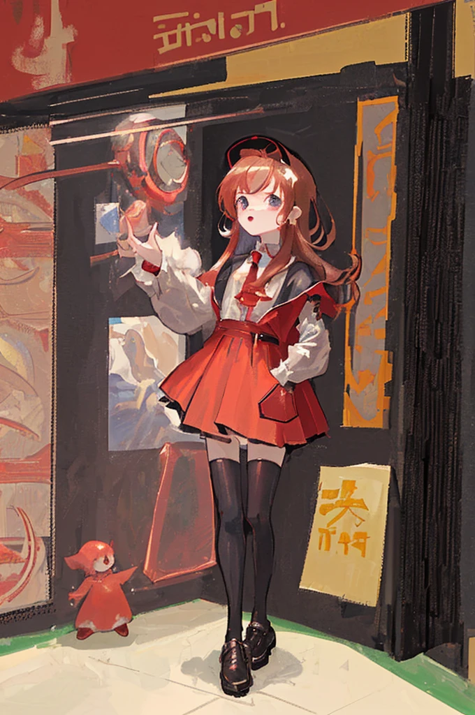 (masterpiece:1.1), (best quality:1.1), A girl，14 years old，Little Loli，Medium Length Red Hair，Wearing wizard costume，cute