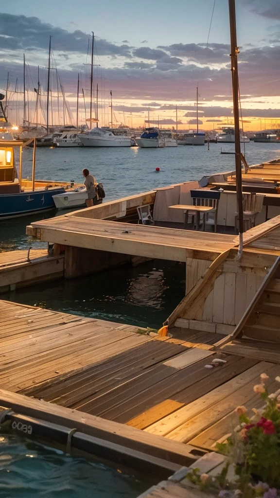 Nateau de peche en mer rentre le soir au port. Quelques mouettes suivent le bateau