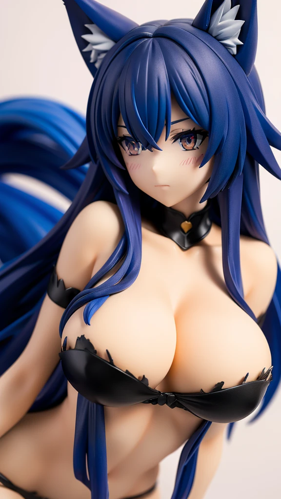 Wolf Ears,Big Breasts,Blue Hair,long hair,Torn,Raise one arm