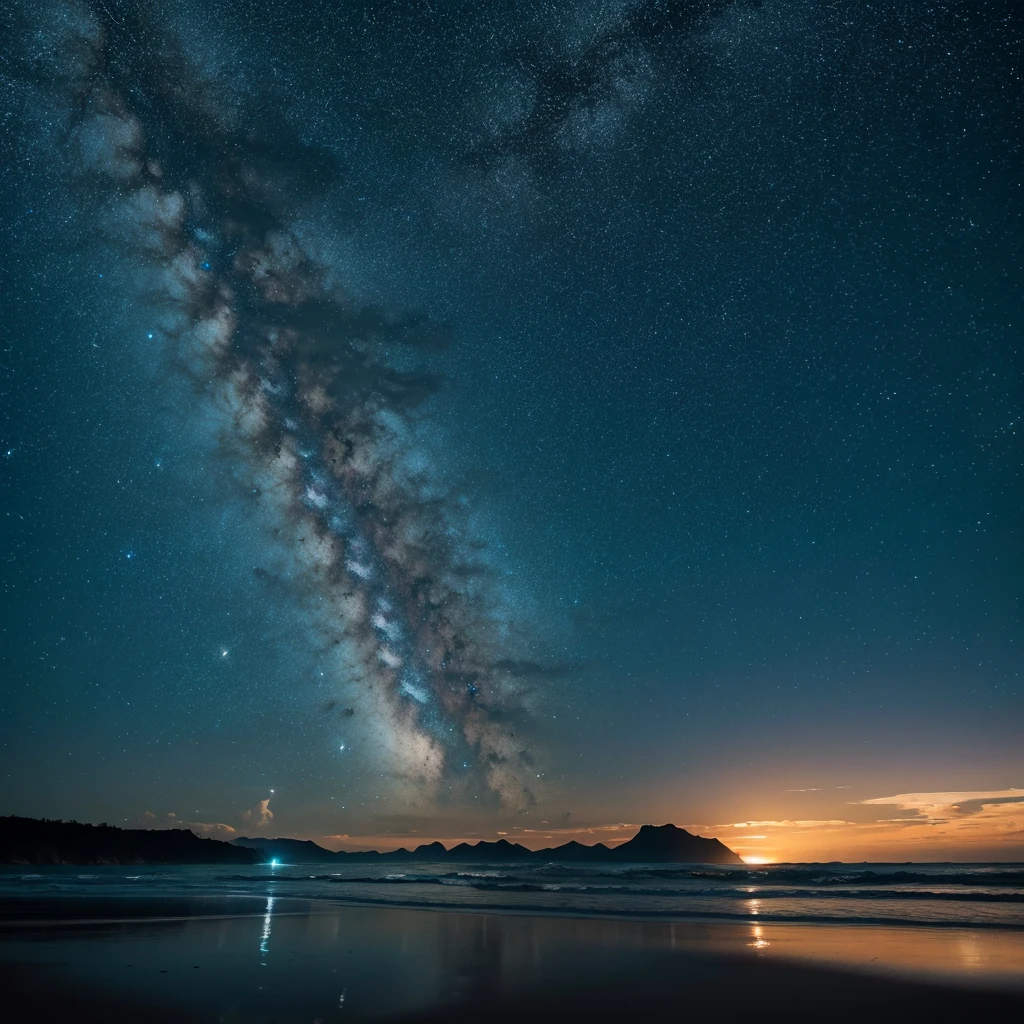 Sea and Sky、Natural starry sky、high resolution、night、Pacific Ocean、Mountain、Black is beautiful、Reflected light、Glossy
