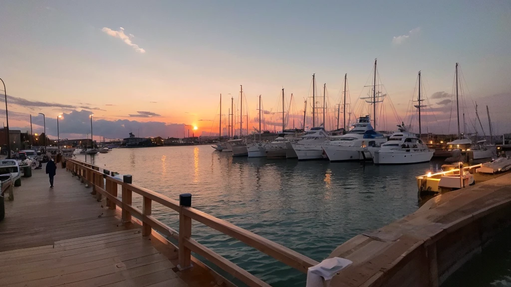 Nateau de peche en mer rentre le soir au port. Quelques mouettes suivent le bateau 