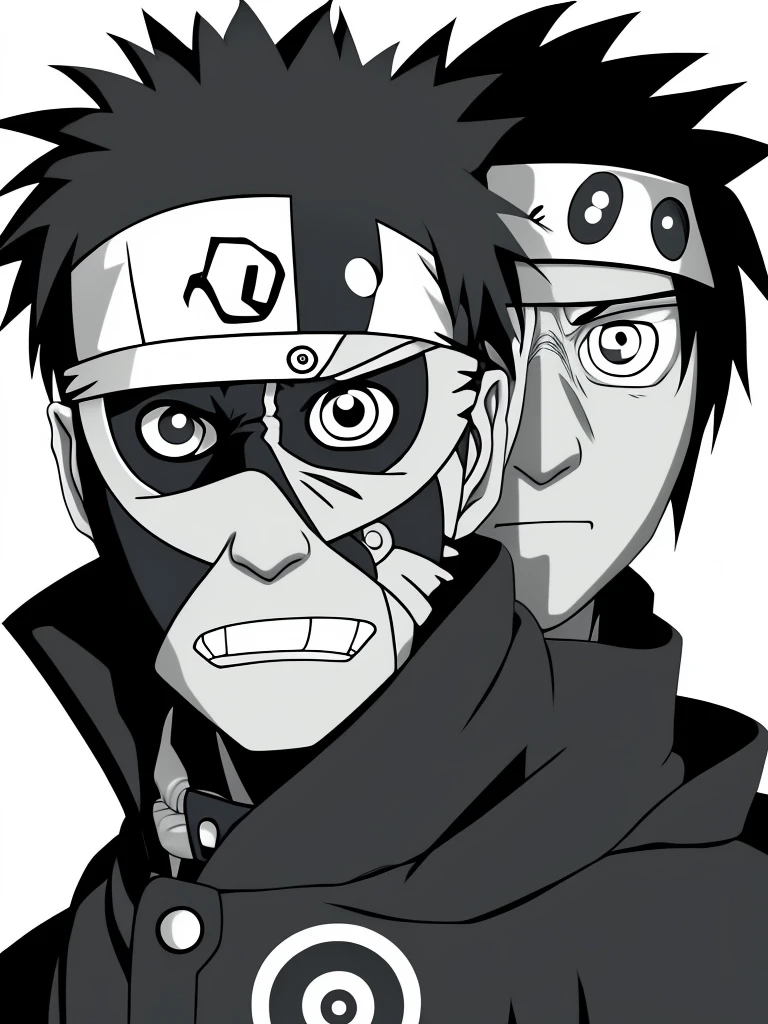 Obito face shippuden only black outline no colour